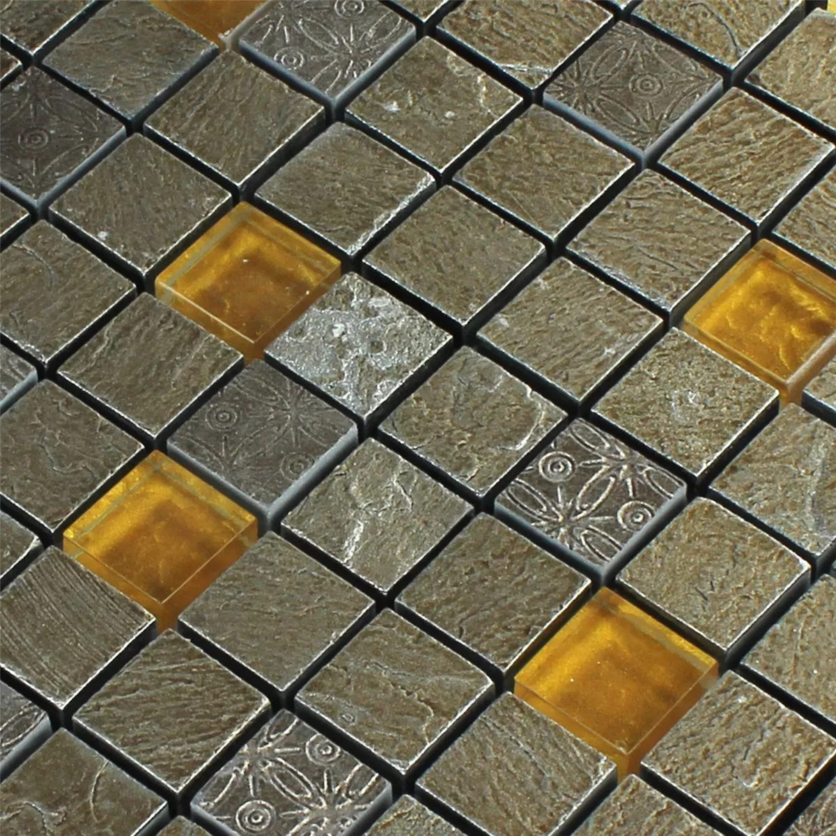 Mozaik Csempe Üveg Természetes Kő Szürke Narancssárga