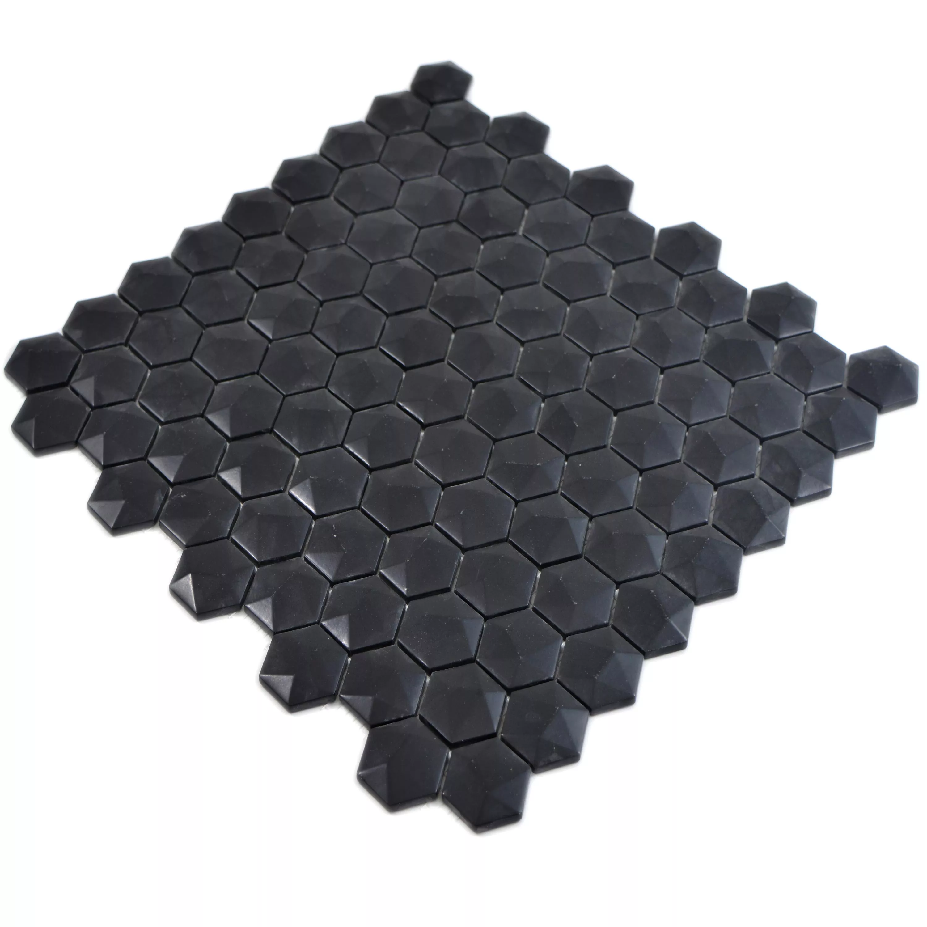 Üvegmozaik Csempék Benevento Hatszög 3D Fekete