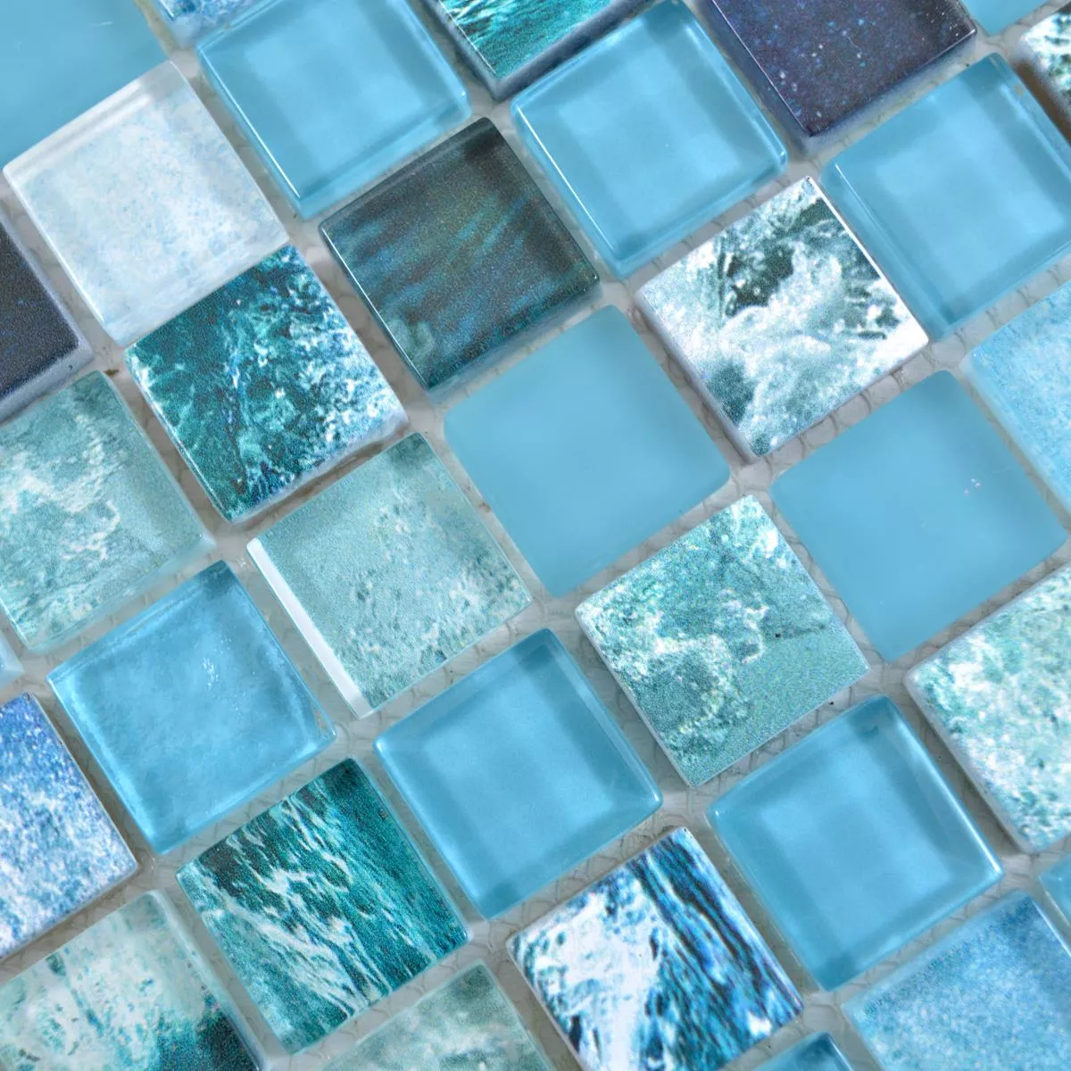 Model din Mozaic De Sticlă Gresie Cornelia Optica Retro Verde Albastru
