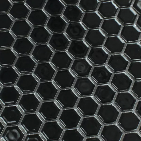Πρότυπο από Ψηφιδωτά Πλακάκια Kεραμικά Εξάγωνο Μαύρος Αστραφτερό H23