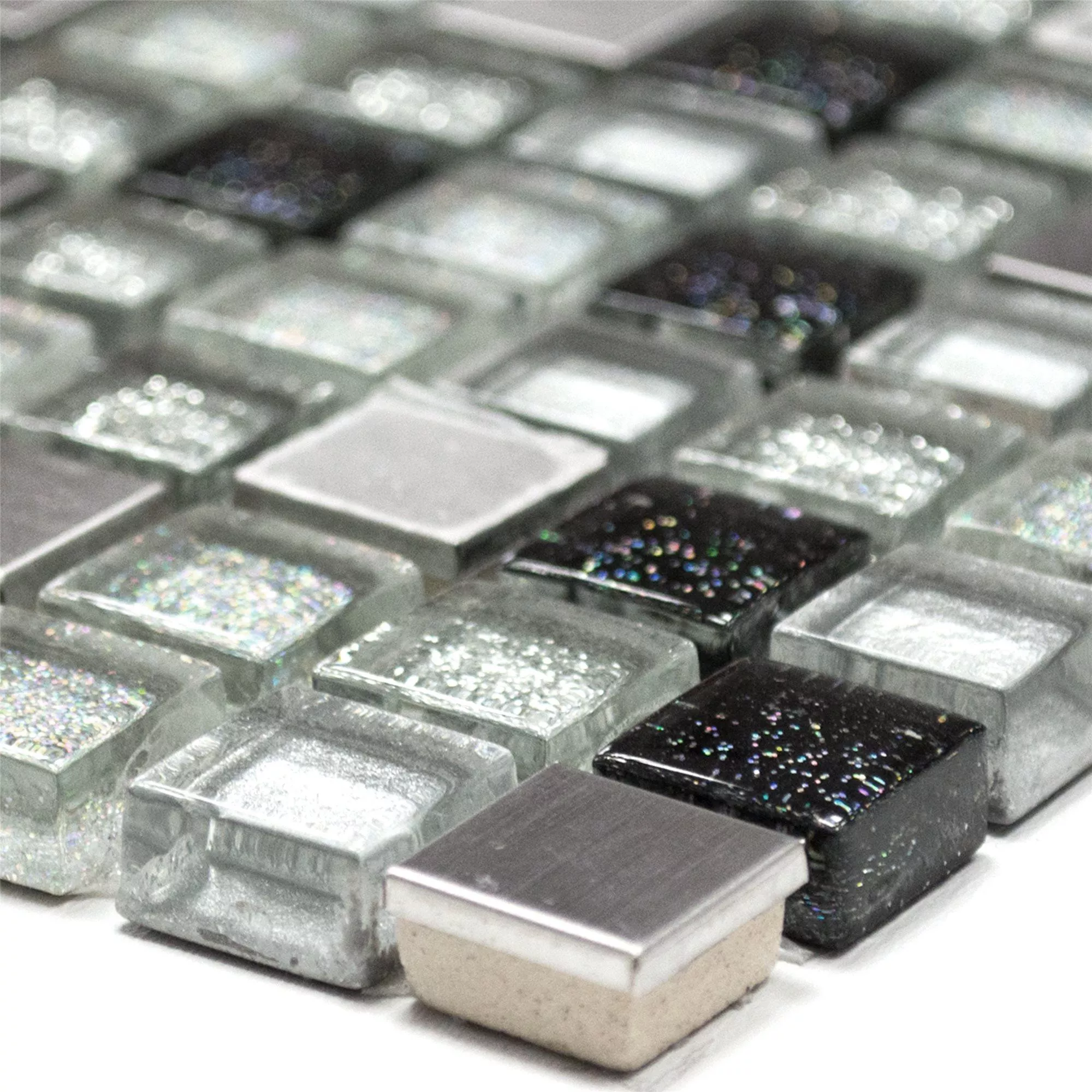 Vidro Aço Inoxidável Metal Azulejo Mosaico Prata Preto