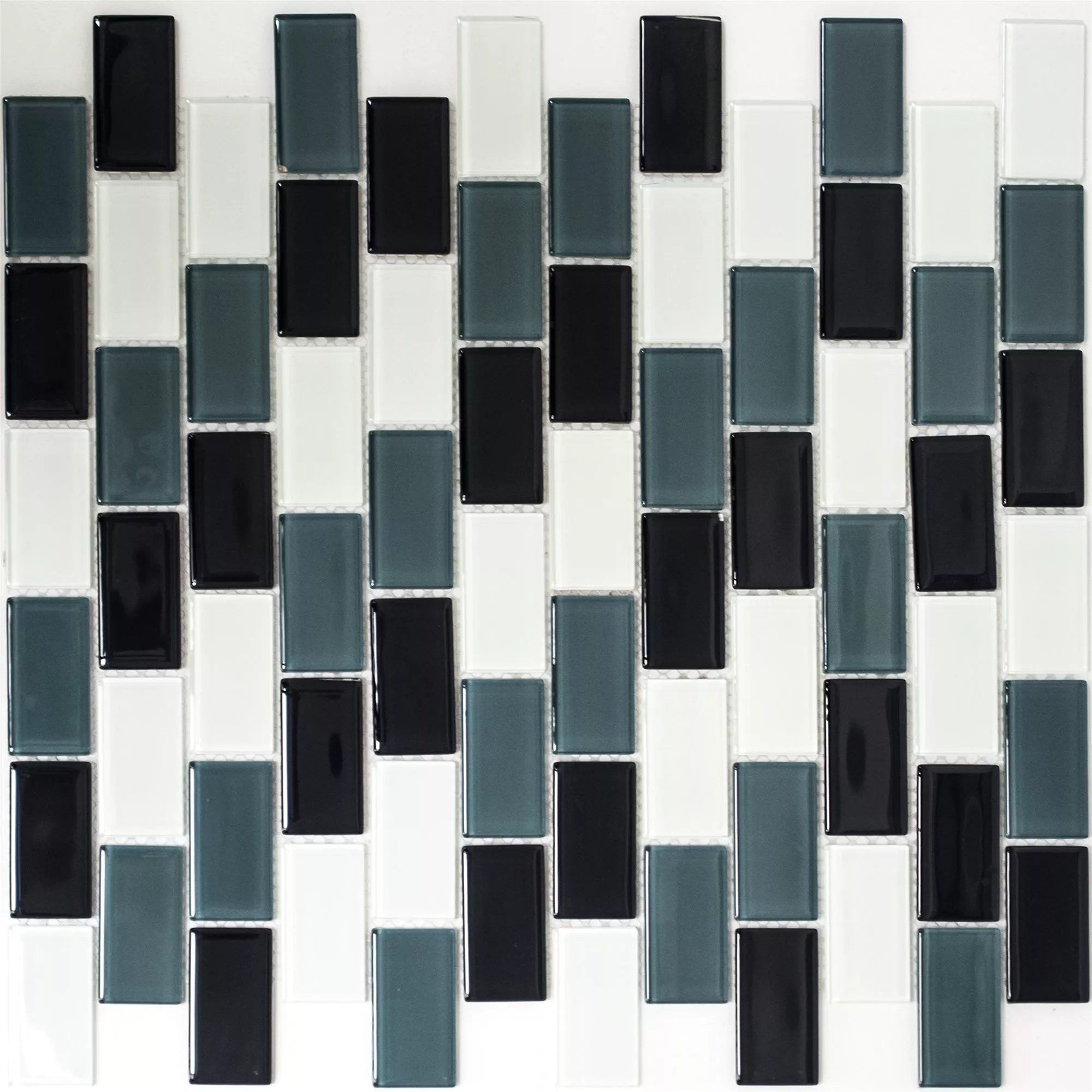 Mosaico De Vidro Azulejos Alpha Preto Cinza Branco