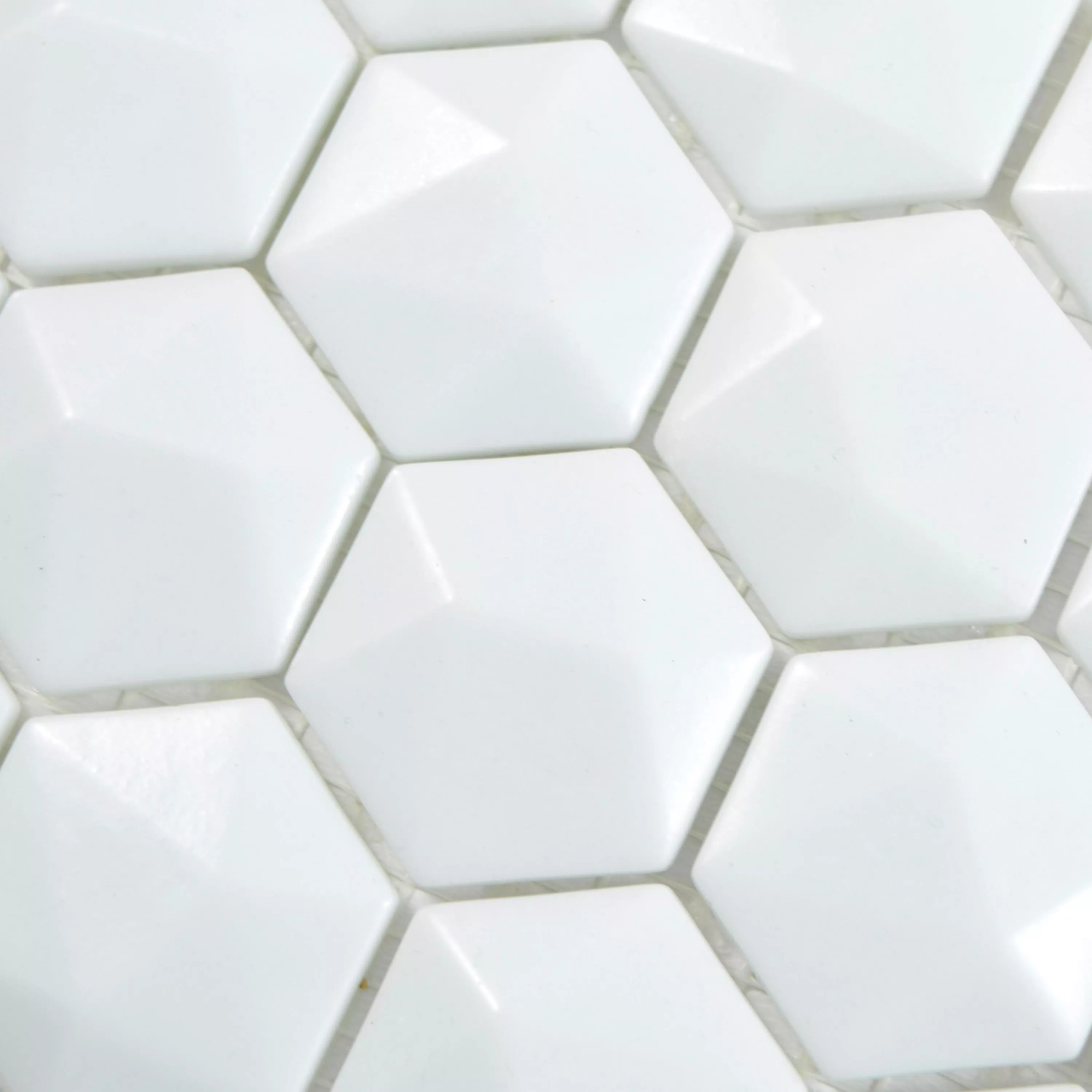 Γυάλινο Μωσαϊκό Πλακάκια Benevento Εξάγωνο 3D Ασπρο