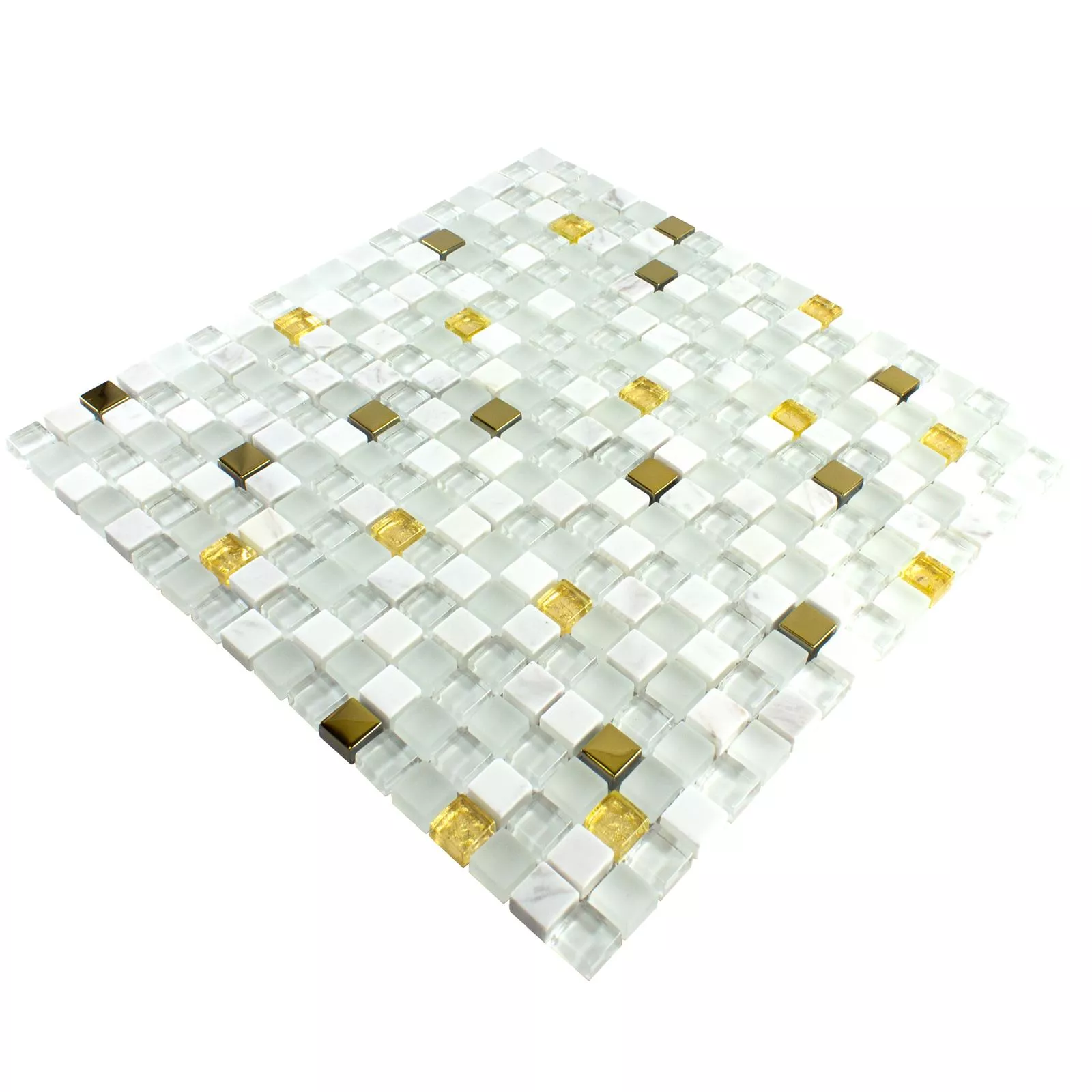 Üveg Természetes Kő Mozaik Csempe Maryot Fehér Arany