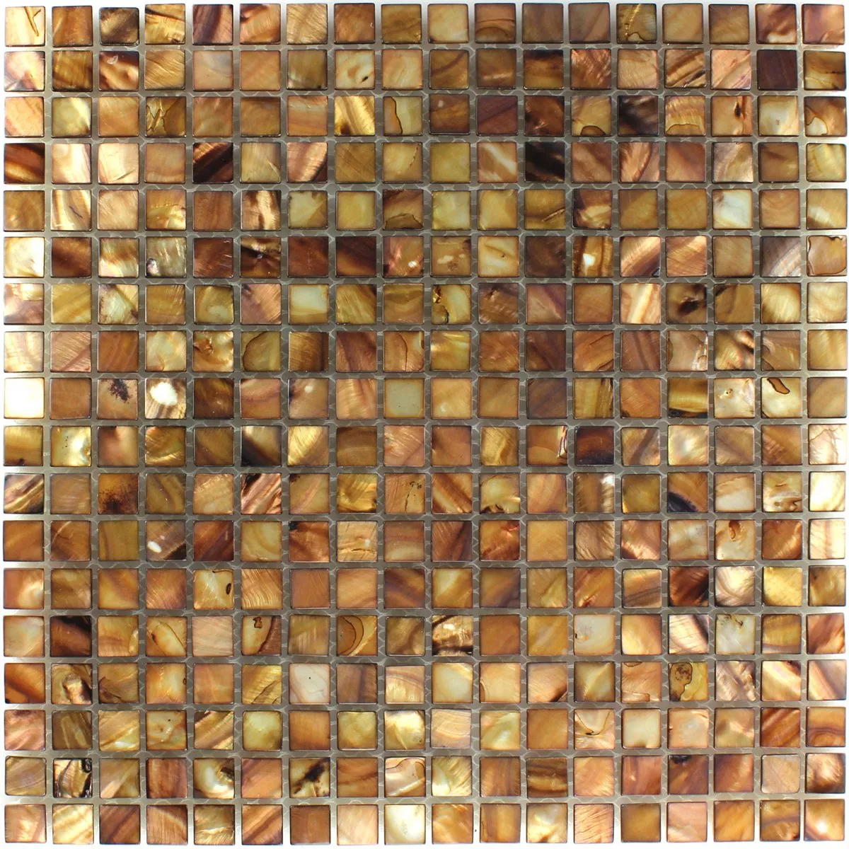 Mosaik Fliser Glas Nacre Effekt Brun Guld 15x15x8mm