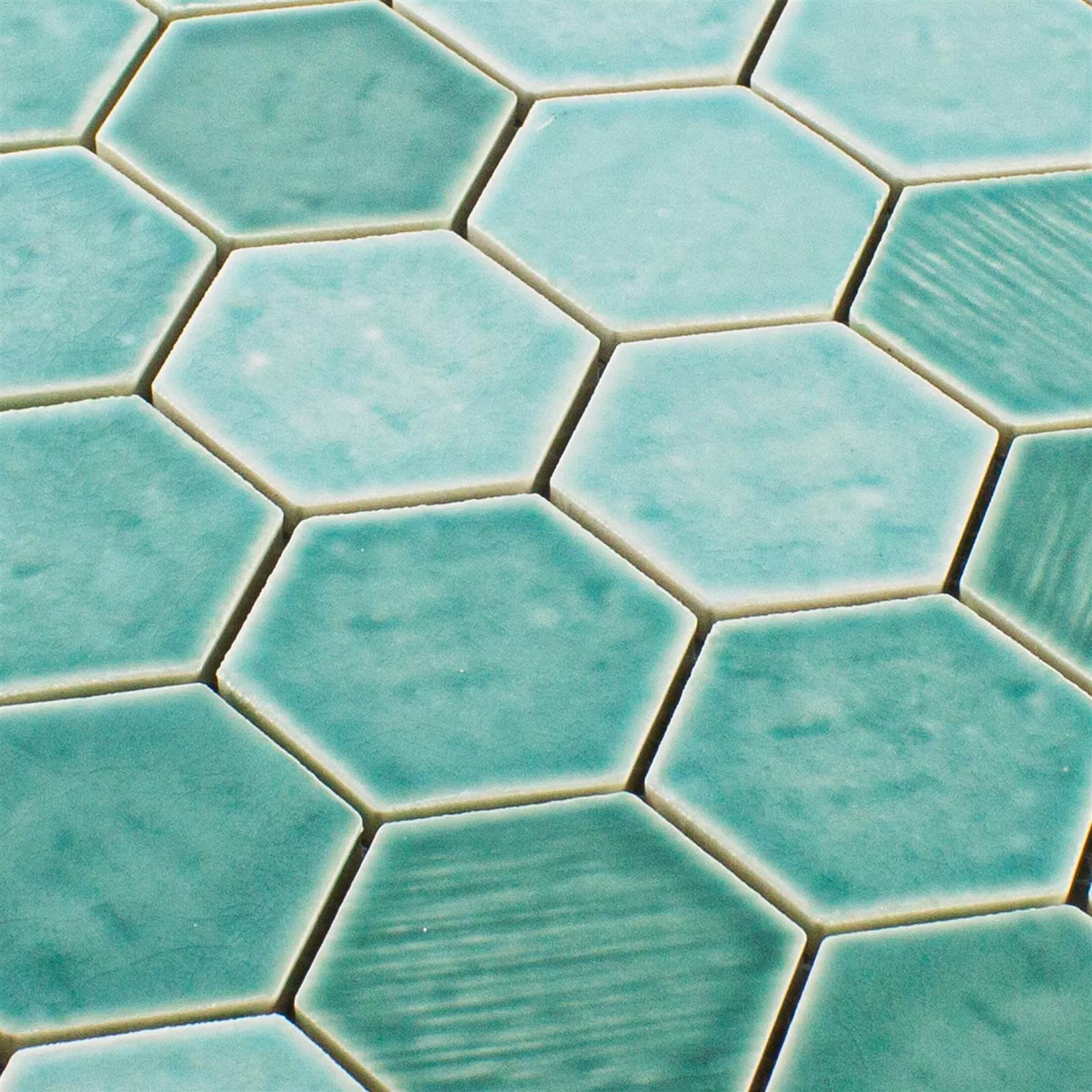 Sample Keramiek Mozaïektegel Roseburg Hexagon Glanzend Turquoise