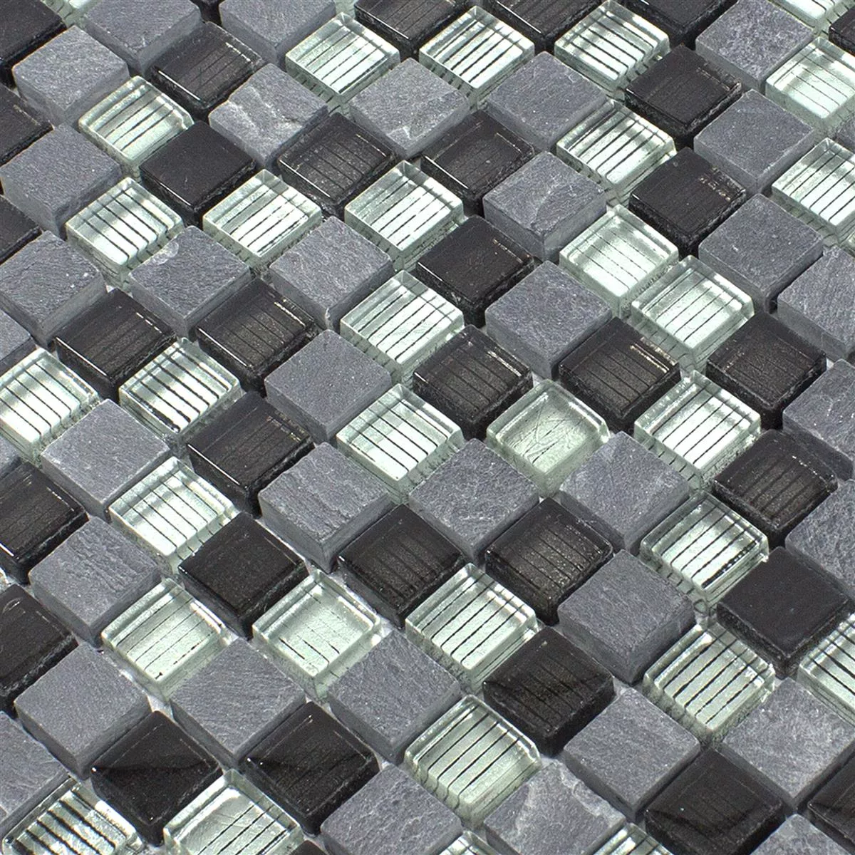 Padrão de Azulejo Mosaico Vidro Pedra Natural Lincoln Cinza Prata