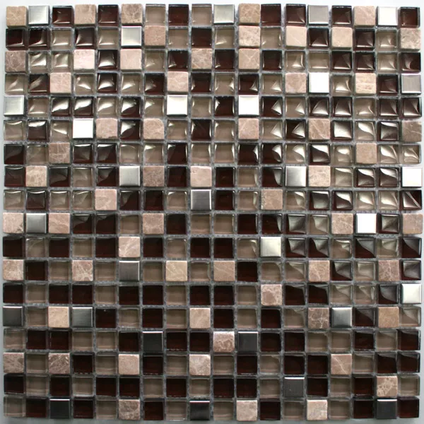 Model din Plăci De Mozaic Sticlă Marmură Oțel Inoxidabil Maro Mix