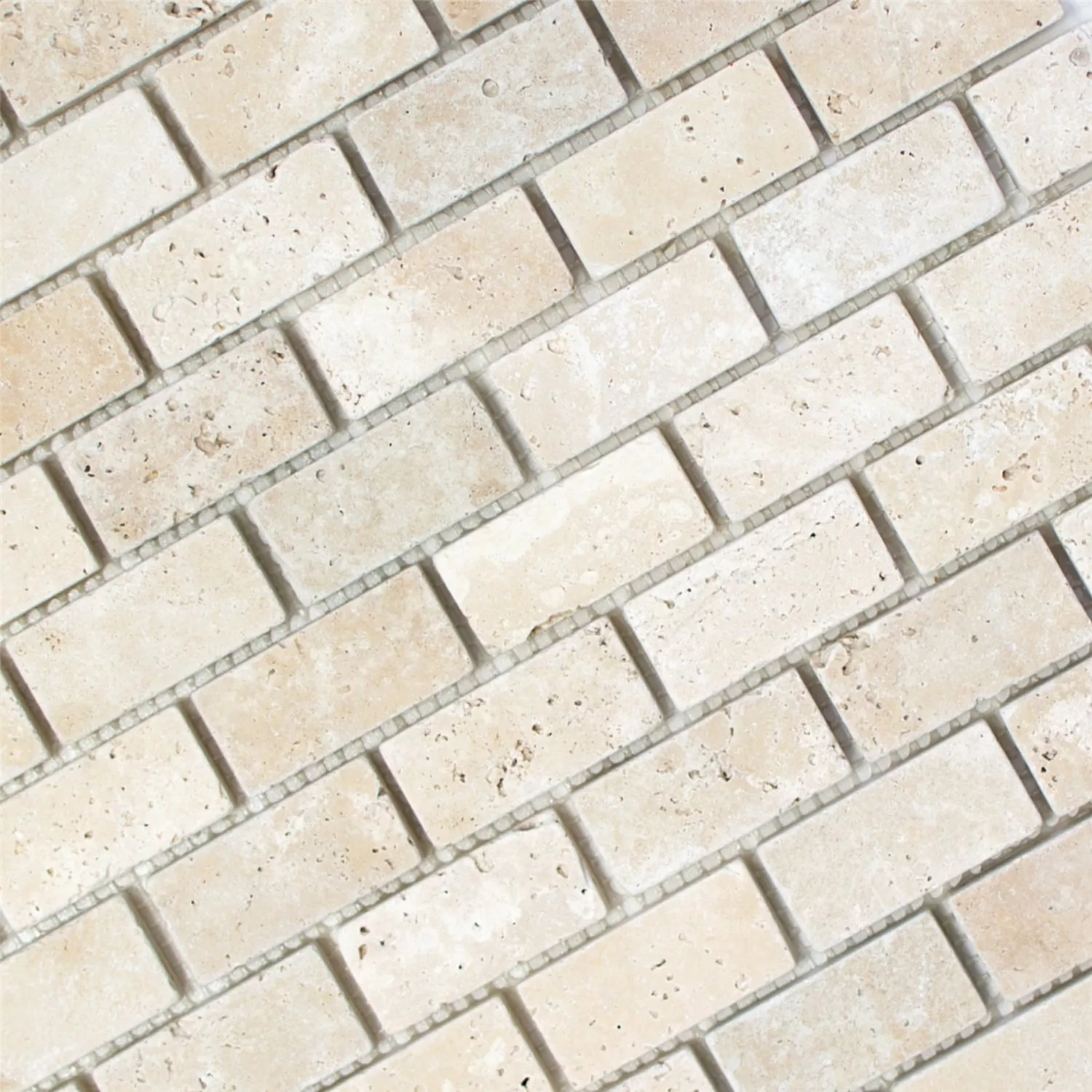 Muster von Mosaikfliesen Travertin Barga Beige Brick