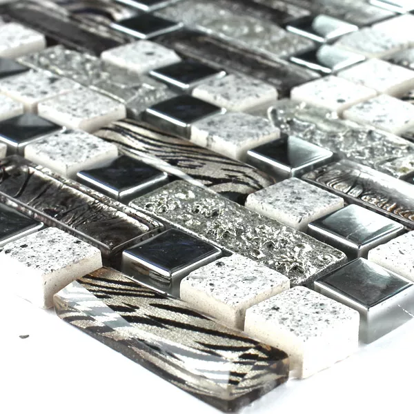 Mosaic Tiles Glass Metal Quartz Composite Silver