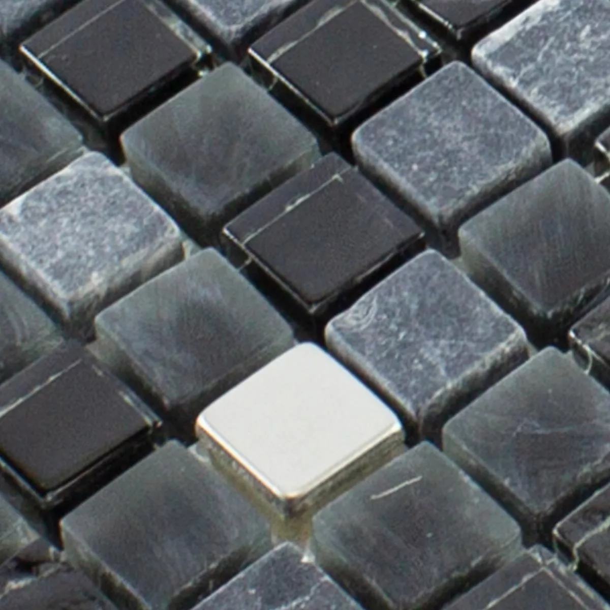 Sample Glas Natuursteen Roestvrij Staal Mozaïek Kosovo Zwart Zilver