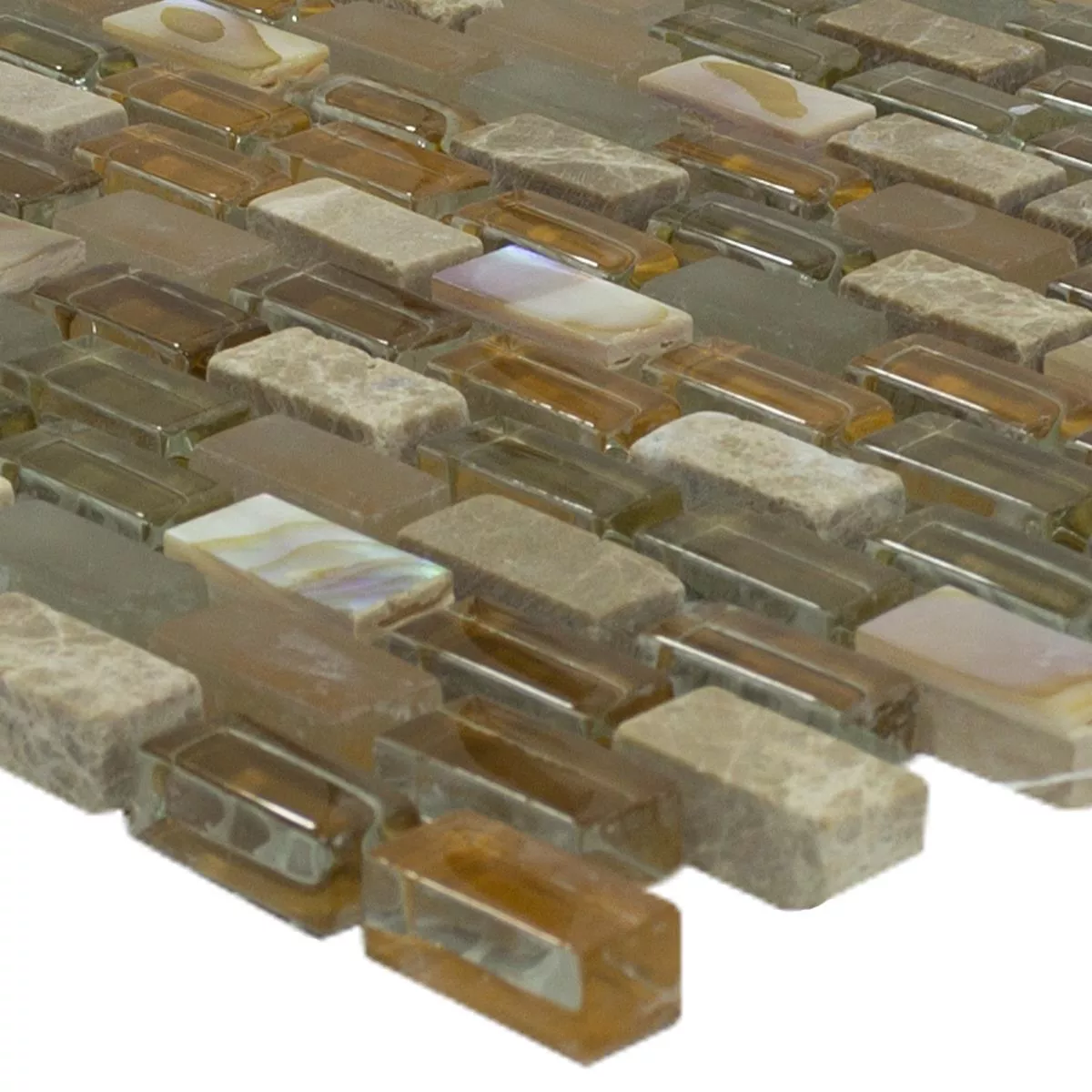 Glass Natural Stone Mosaic Zafferana Brown Beige