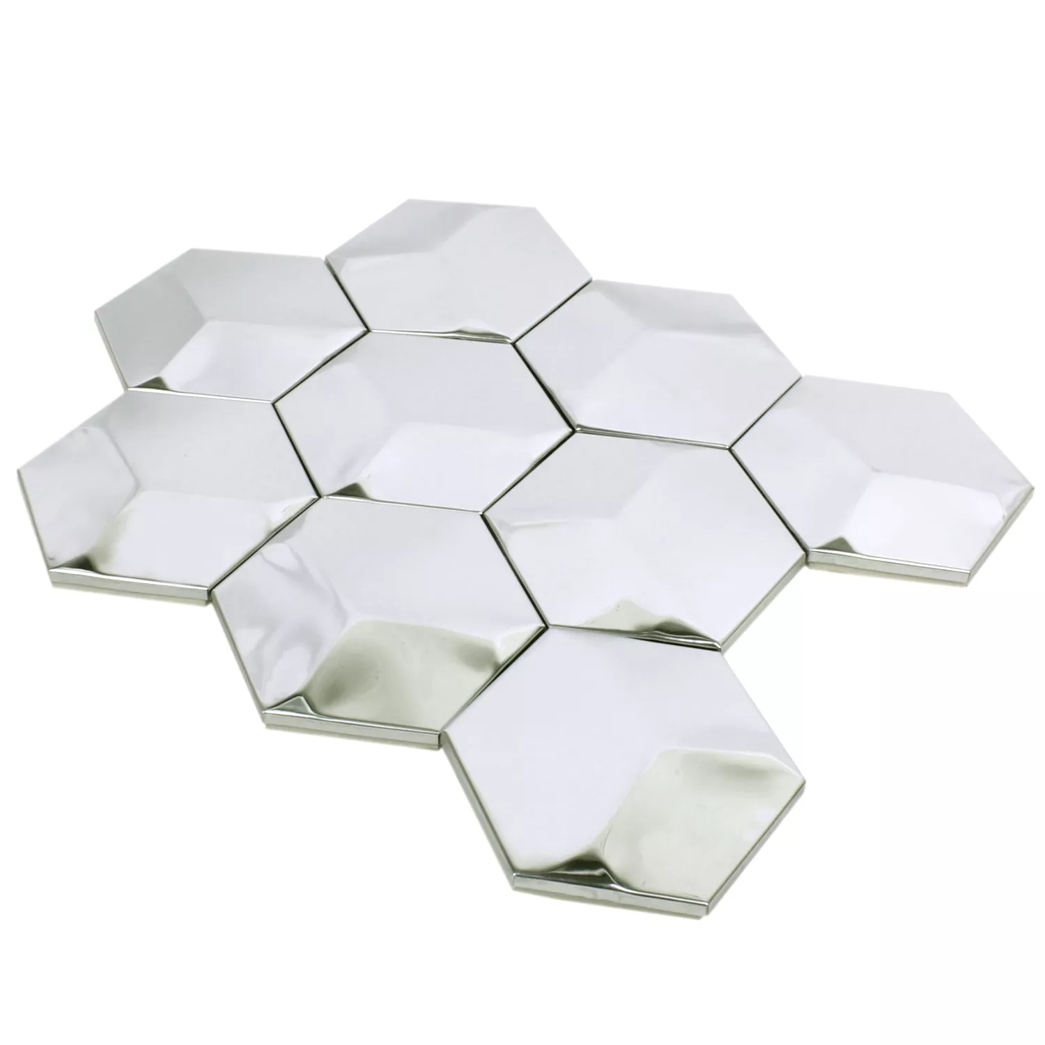 Mosaic Tiles Stainless Steel Contender Hexagon Glossy
