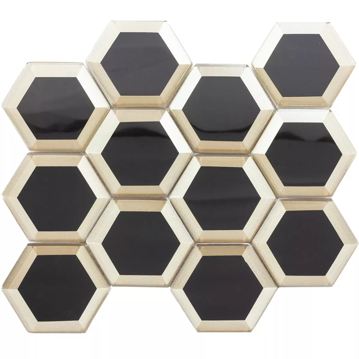 Sample Glasmozaïek Arnold Hexagon Zwart Goud
