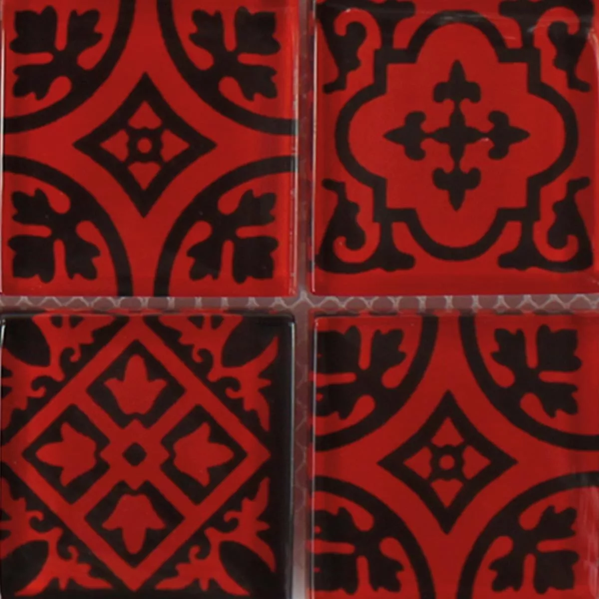 Model din Plăci De Mozaic Sticlă Barock Ornament Roșu