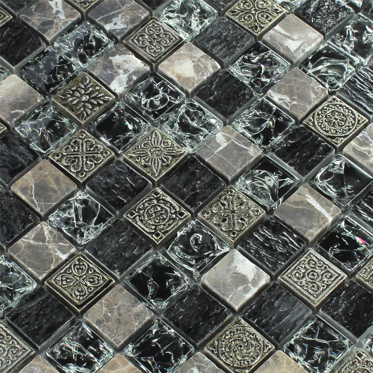 Mosaic Tiles Glass Marble Effect Black