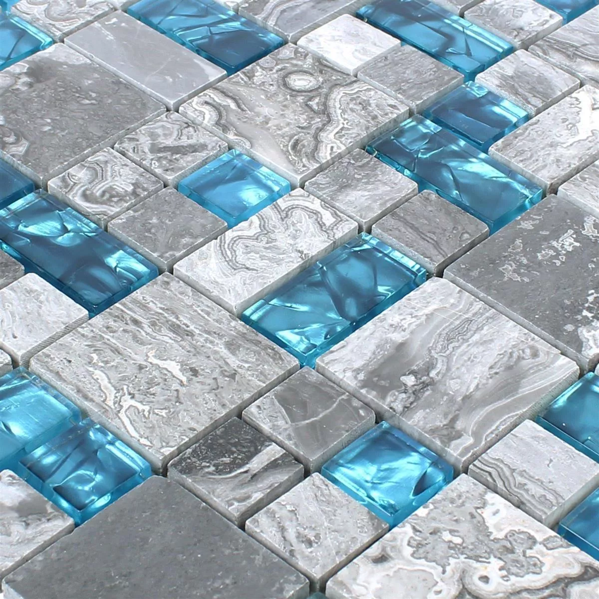 Πρότυπο Γυάλινο Μωσαϊκό Πλακάκια Aπό Φυσική Πέτρα Sinop Γκρί Μπλε 2 Mix
