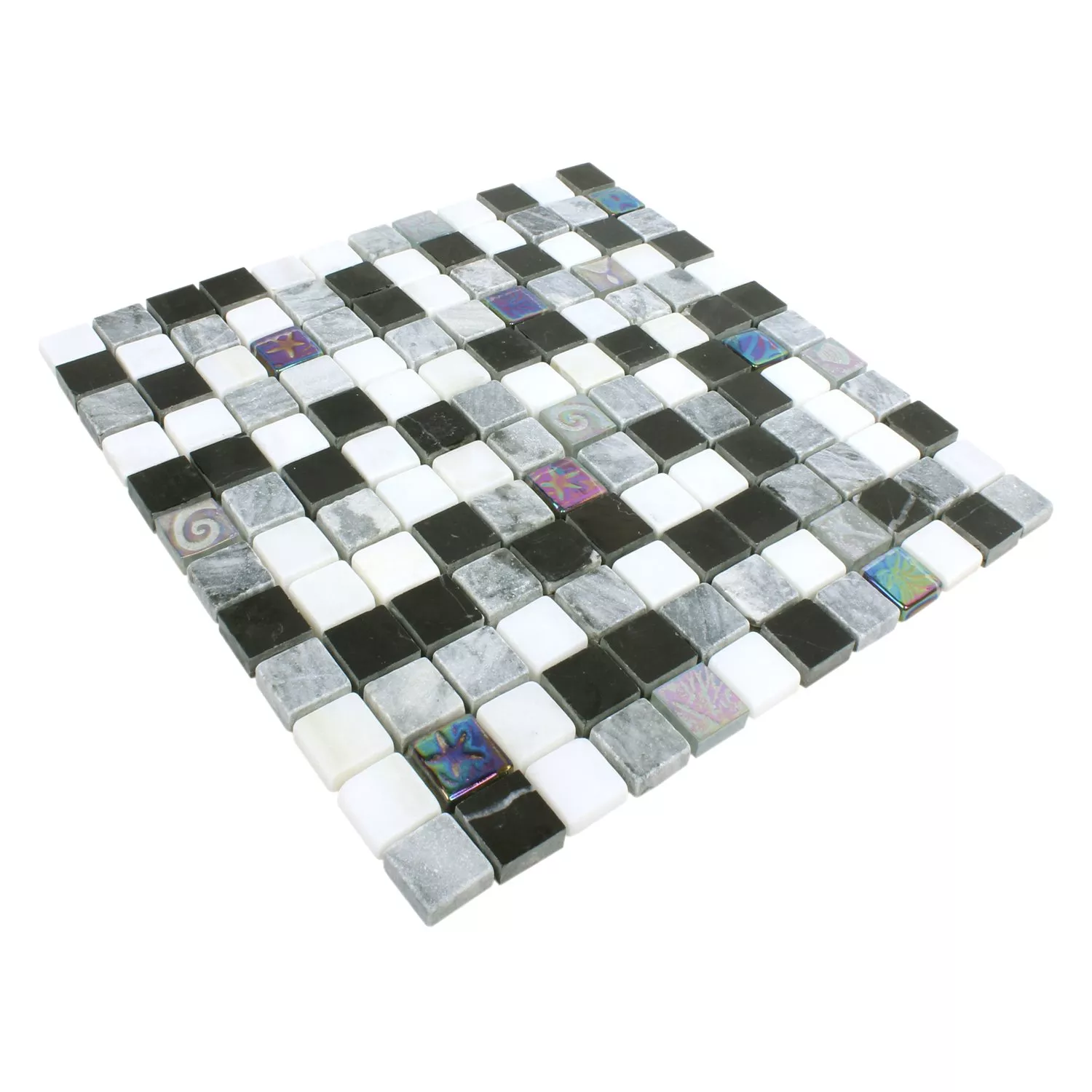 Mozaik Csempe Relief Üveggolyó Üveg Mix Fekete Szürke Fehér