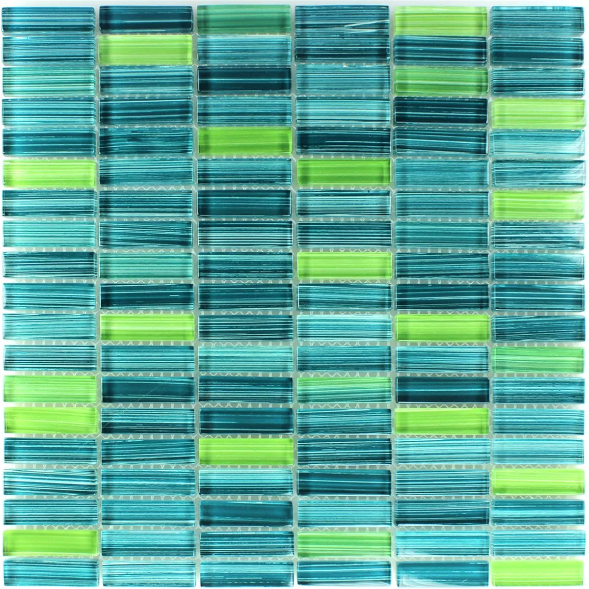 Sample Mosaic Tiles Glass Green Mix Striped