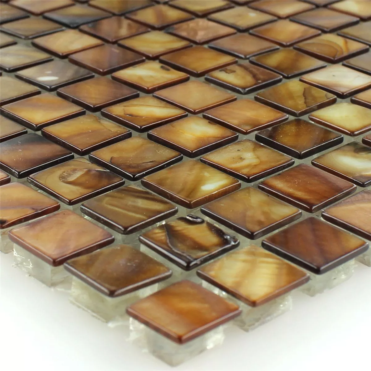 Mosaic Tiles Glass Nacre Effect Brown Gold 15x15x8mm