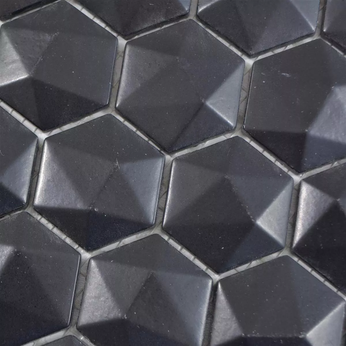 Mosaico De Vidro Azulejos Benevento Hexágono 3D Preto