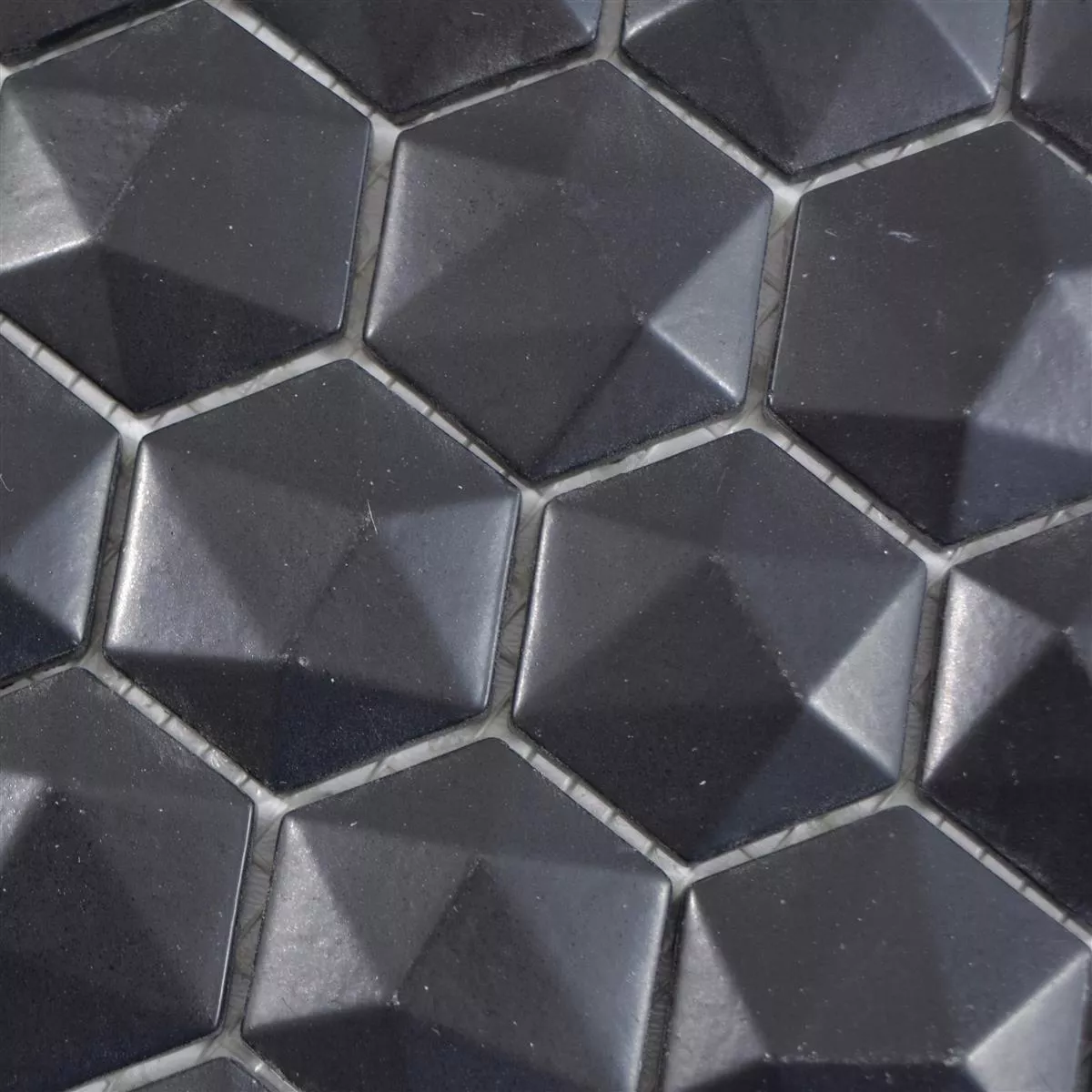 Glasmosaik Fliesen Benevento Hexagon 3D Schwarz