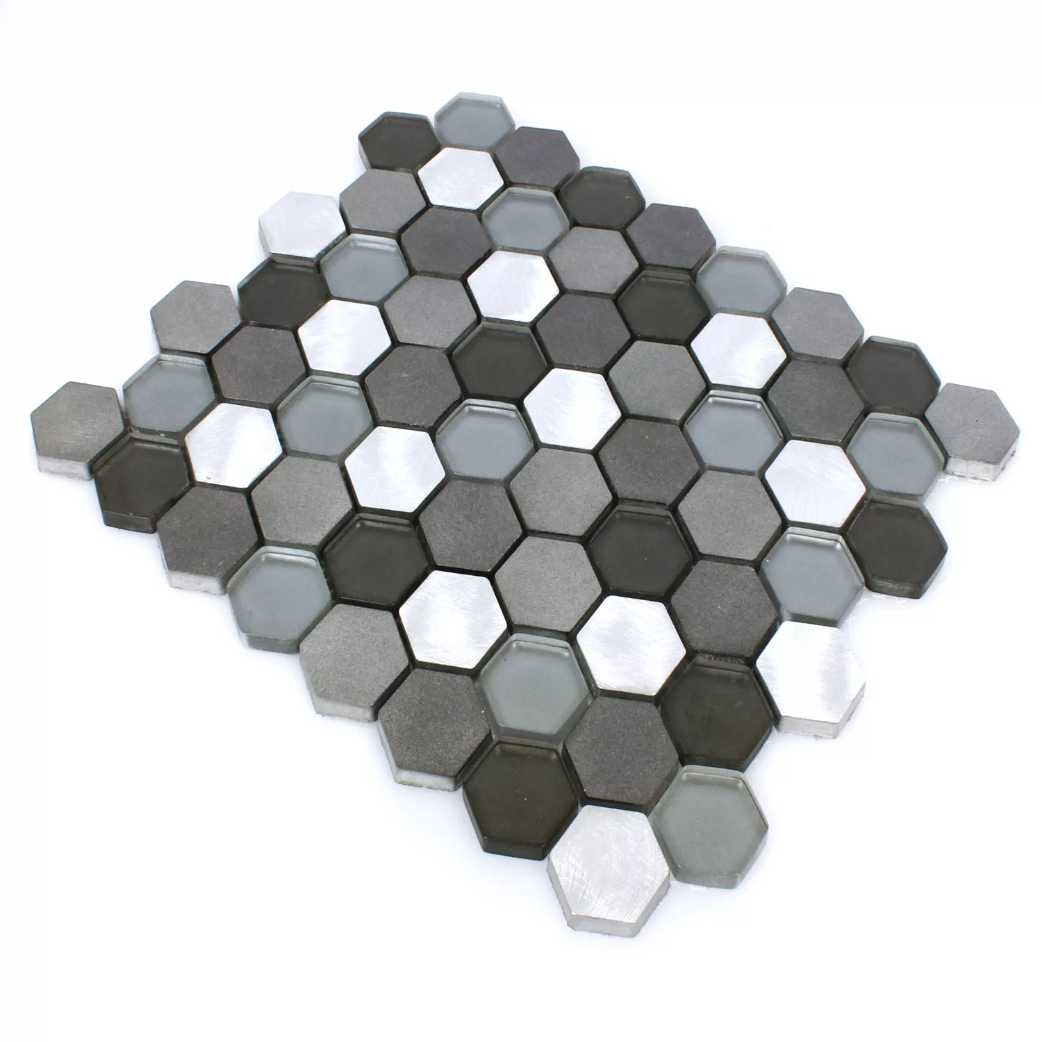 Mosaik Fliser Glas Alu Angela Hexagon Sort Sølv