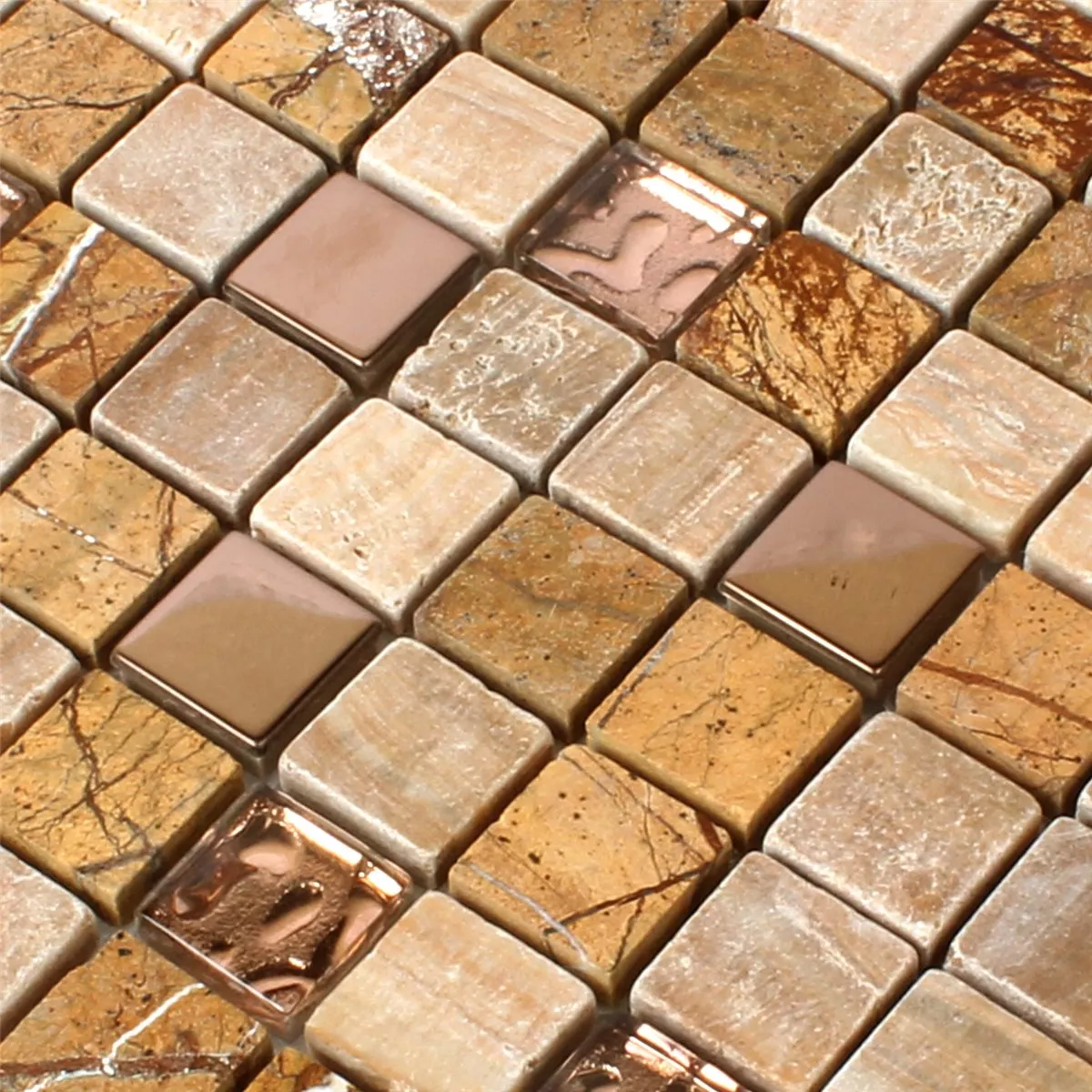 Azulejo Mosaico Vidro Pedra Natural Aço Inoxidável Marrom Mix