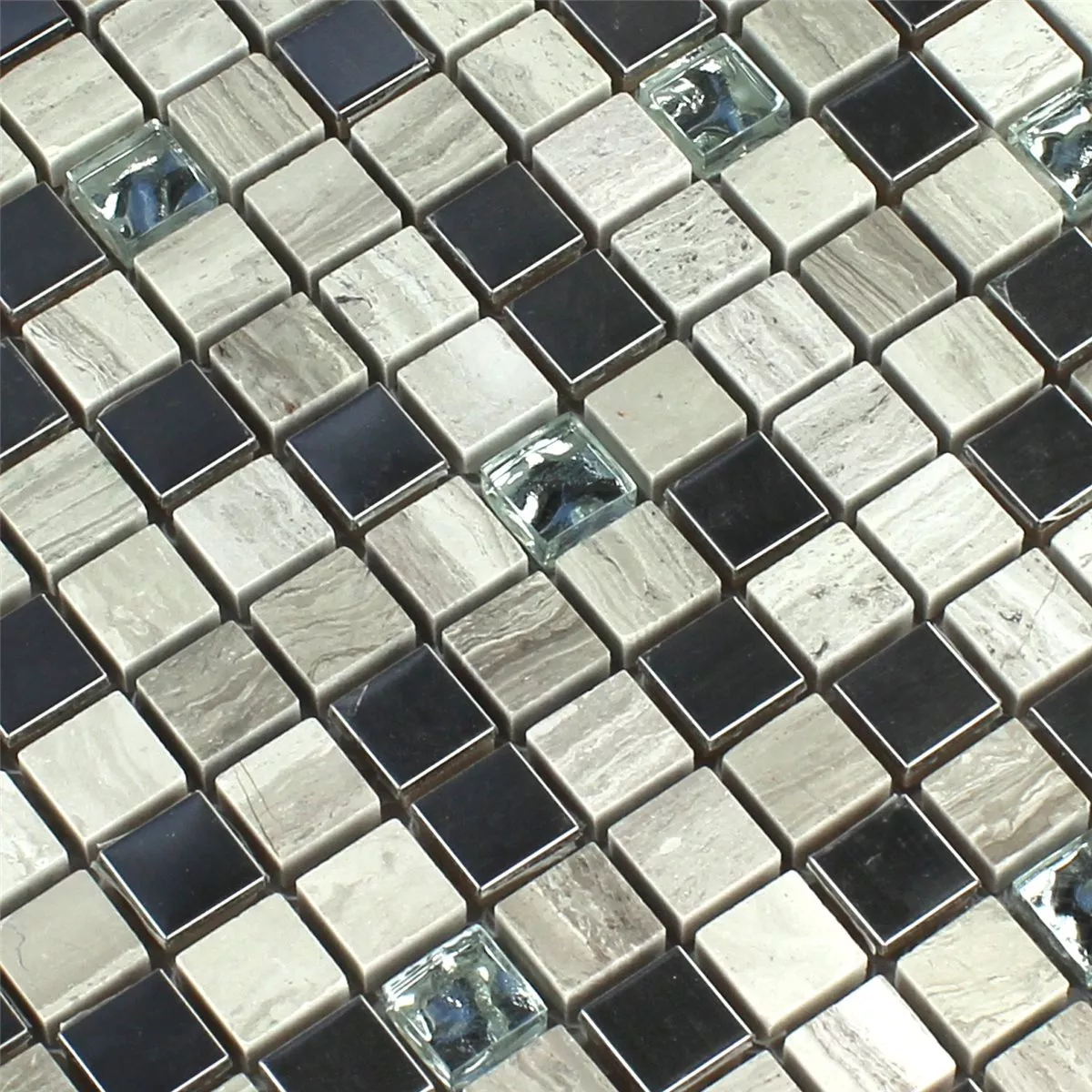 Mosaikkfliser Glass Sandstein Rustfritt Stål Grå 15x15x8mm