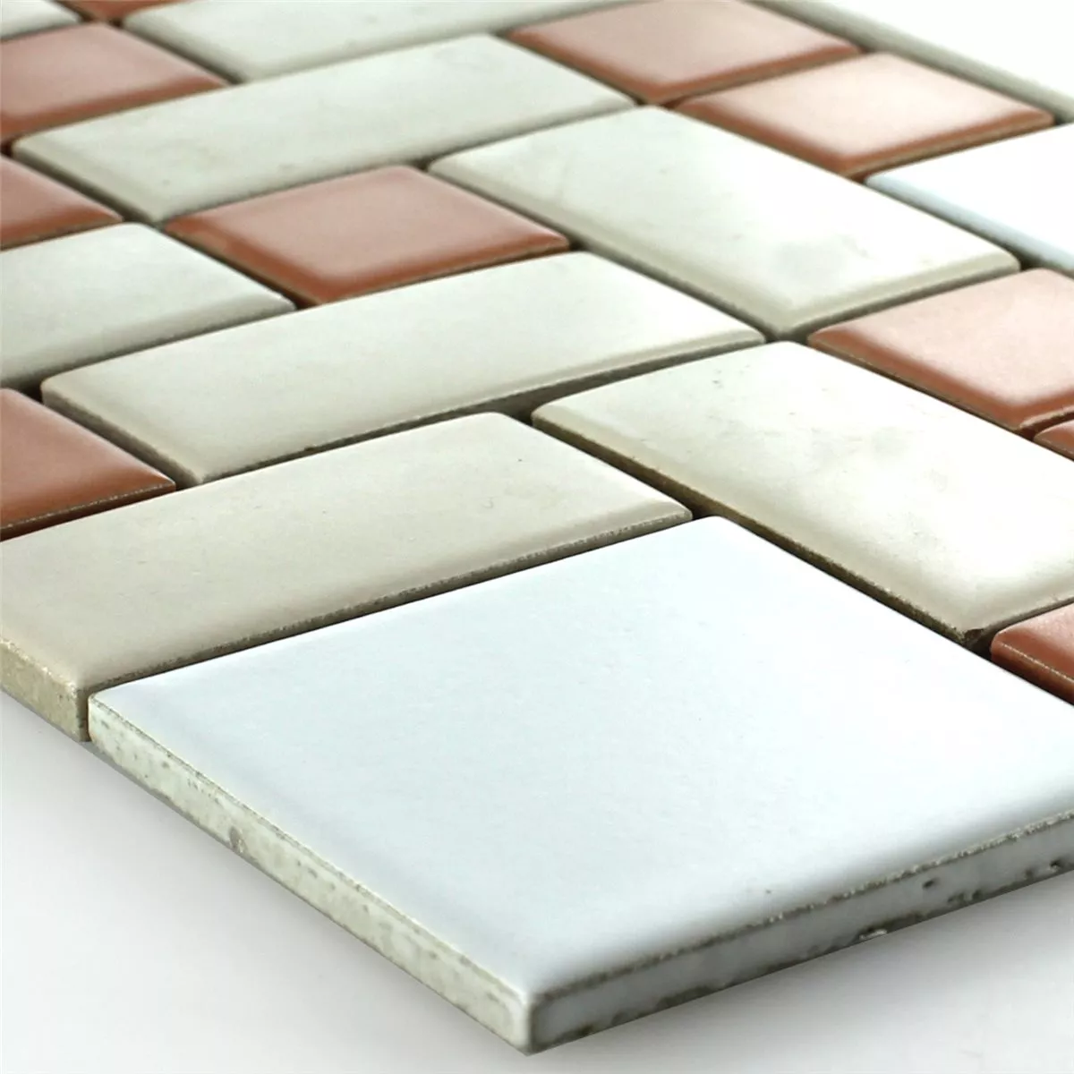 Mosaic Tiles Ceramic White Beige Terracotta Mix