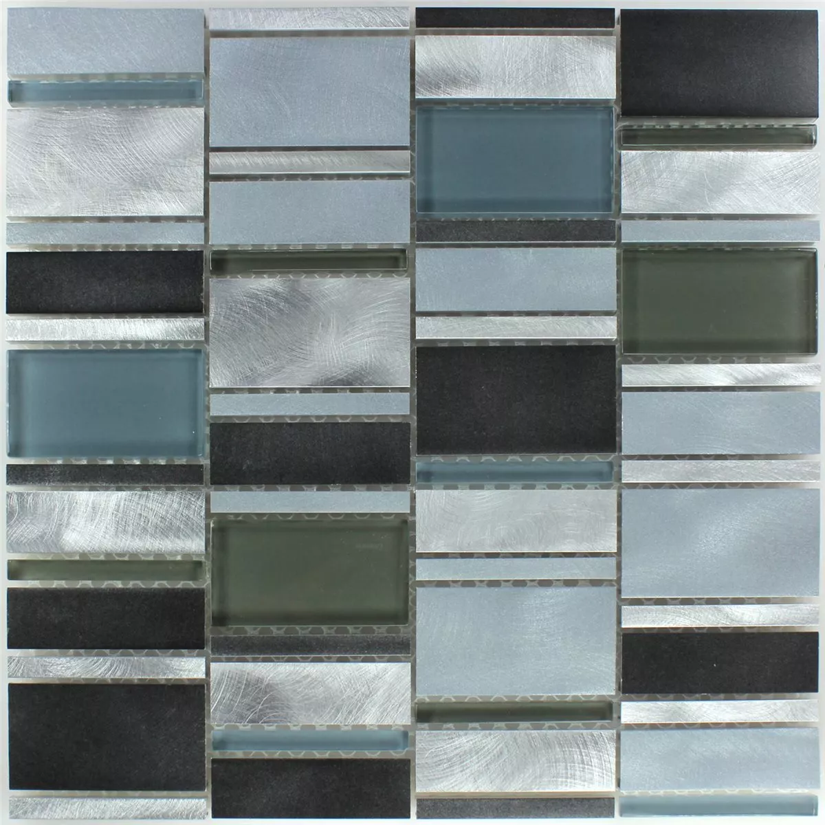 Mosaikfliesen Aluminium Glas Blau Mix