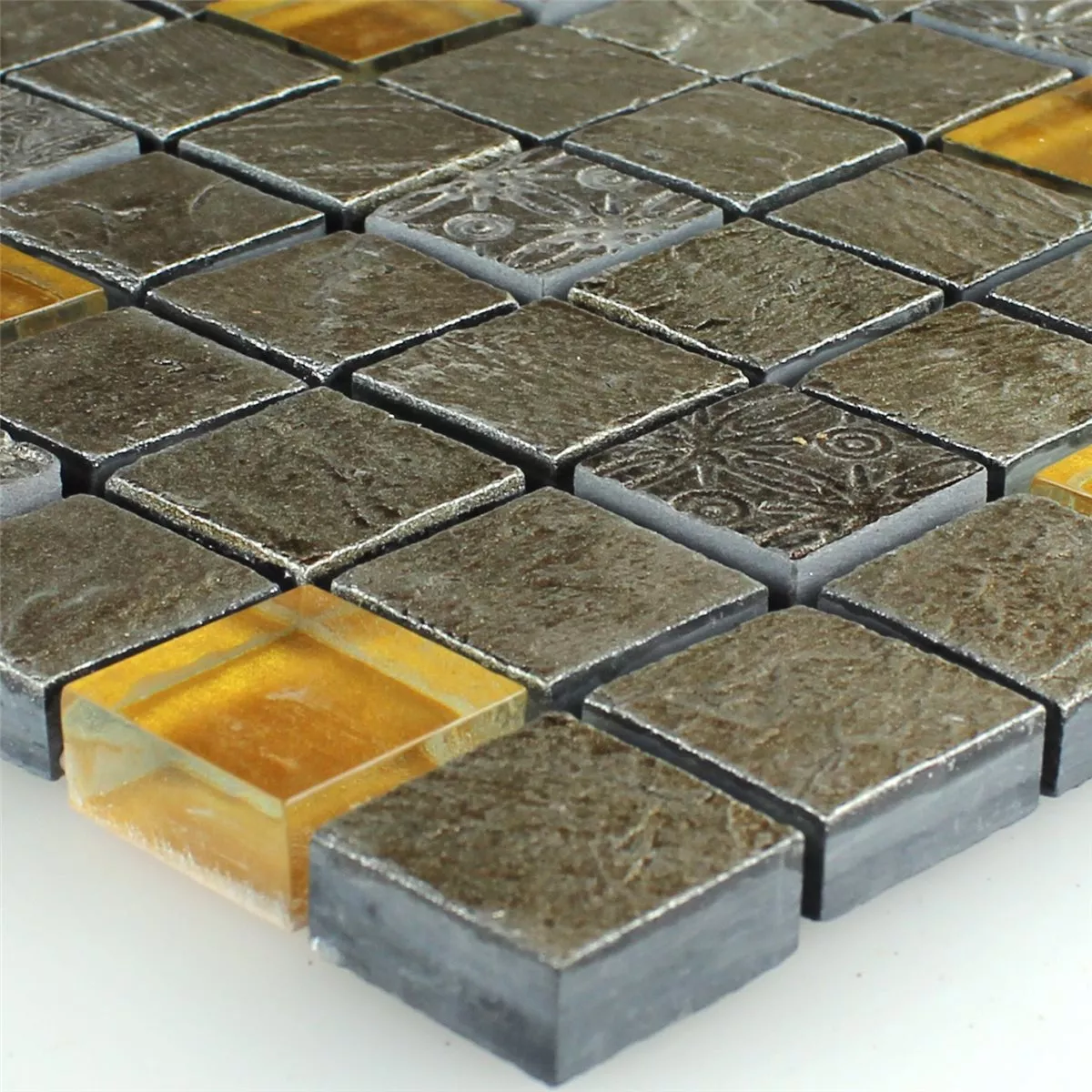 Mozaik Csempe Üveg Természetes Kő Szürke Narancssárga