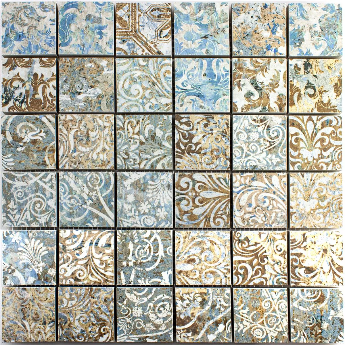 Padrão de Mosaico Cerâmico Azulejos Patchwork Multicolorido