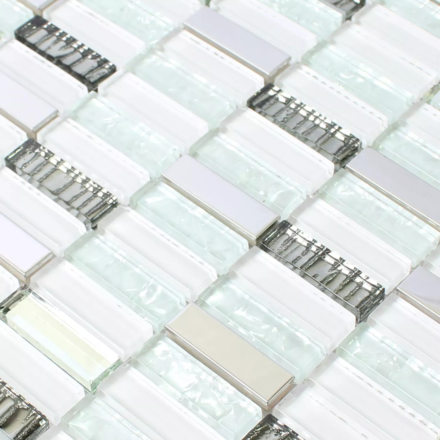 Πρότυπο από Ποτήρι Ανοξείδωτο Aτσάλι Ψηφιδωτά Πλακάκια Admont Ασπρο Stick