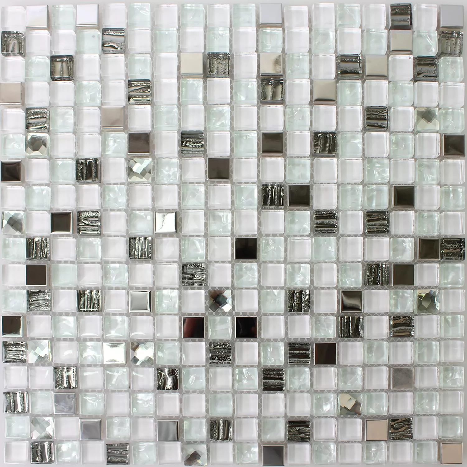 Mozaik Pločice Staklo Čelik Bijela 15x15x8mm