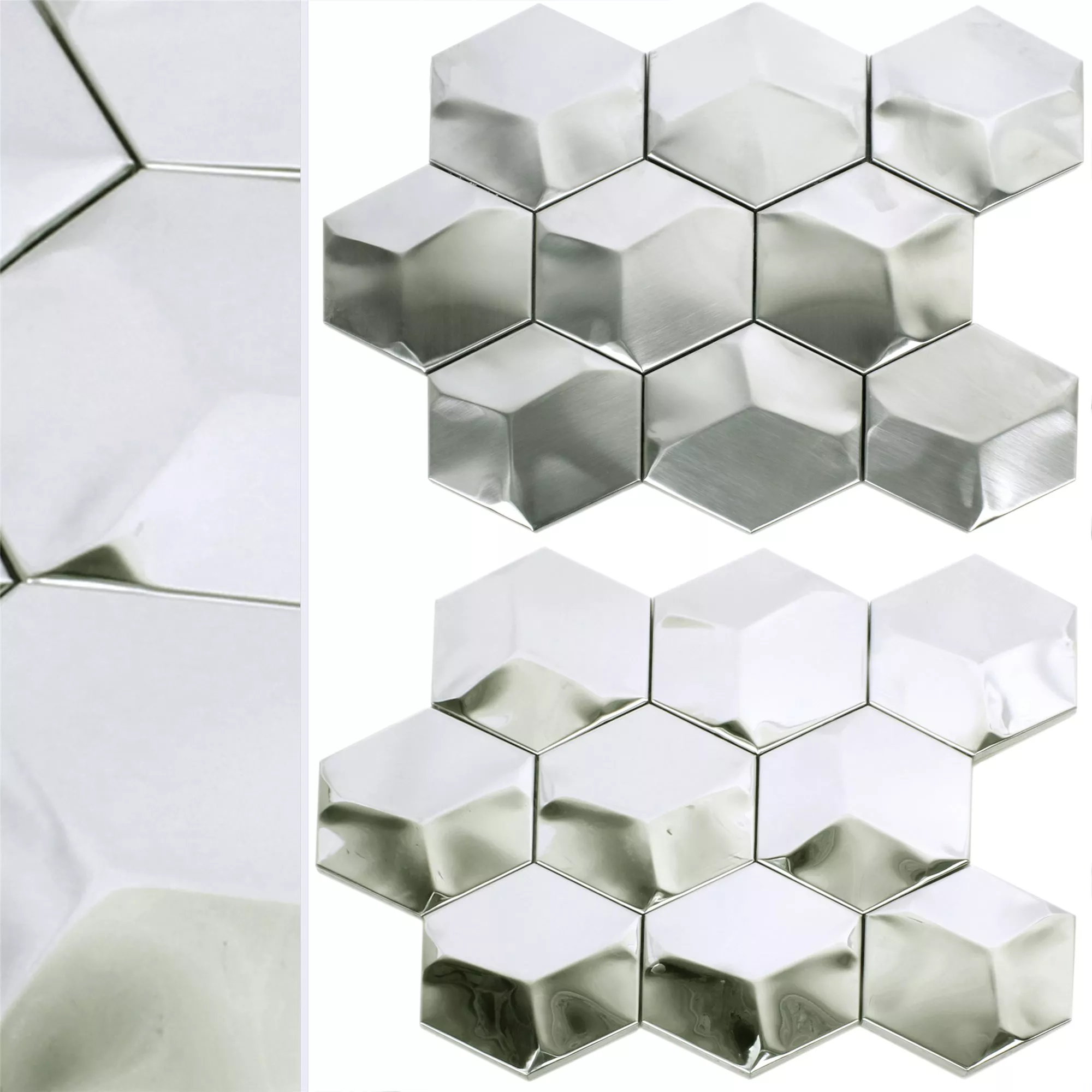 Sample Mosaic Tiles Stainless Steel Contender Hexagon Silver