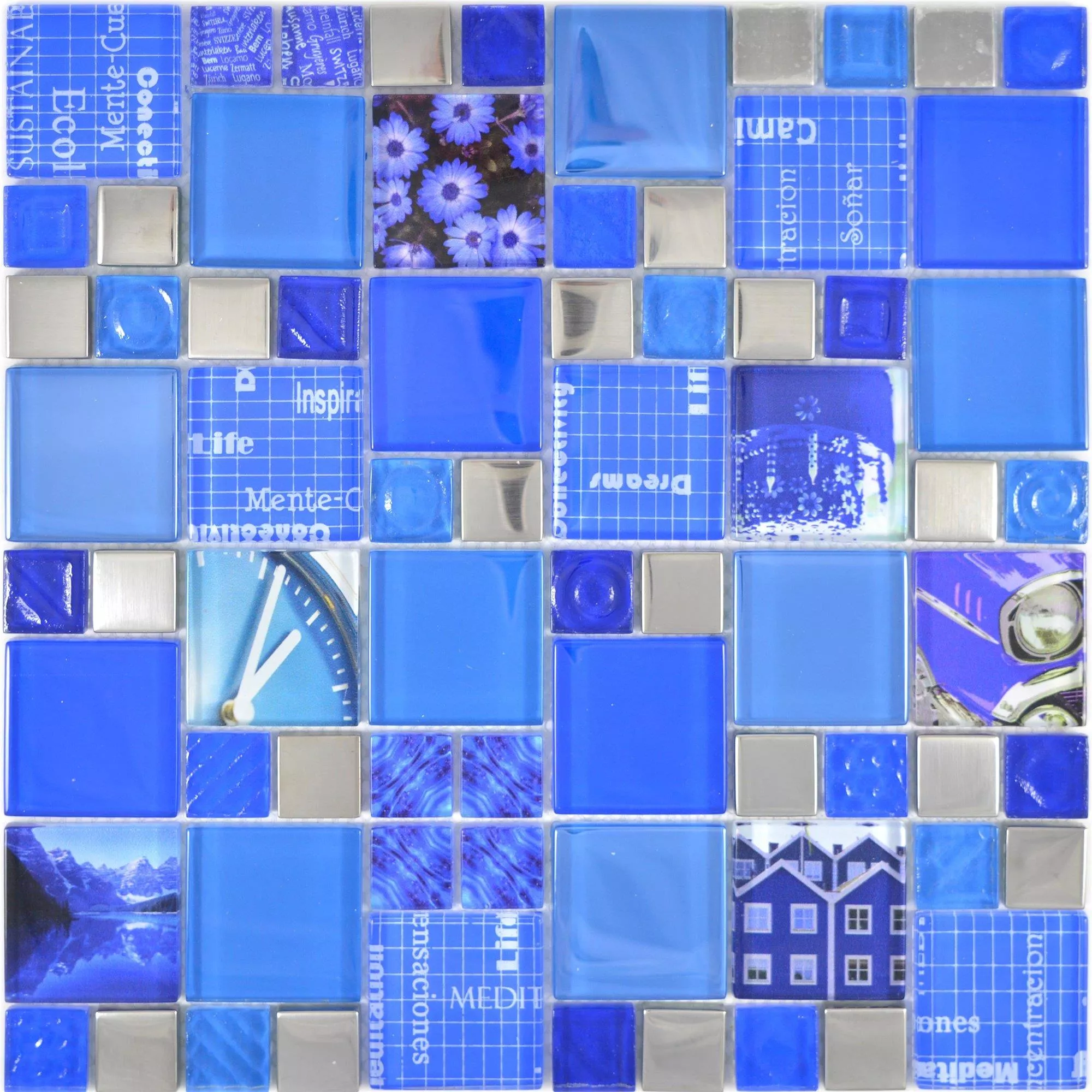 Glass Mosaic Tiles Nemesis Blue Silver