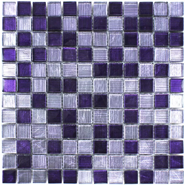 Padrão de Azulejo Mosaico Vidro String Roxa Mix Listrado