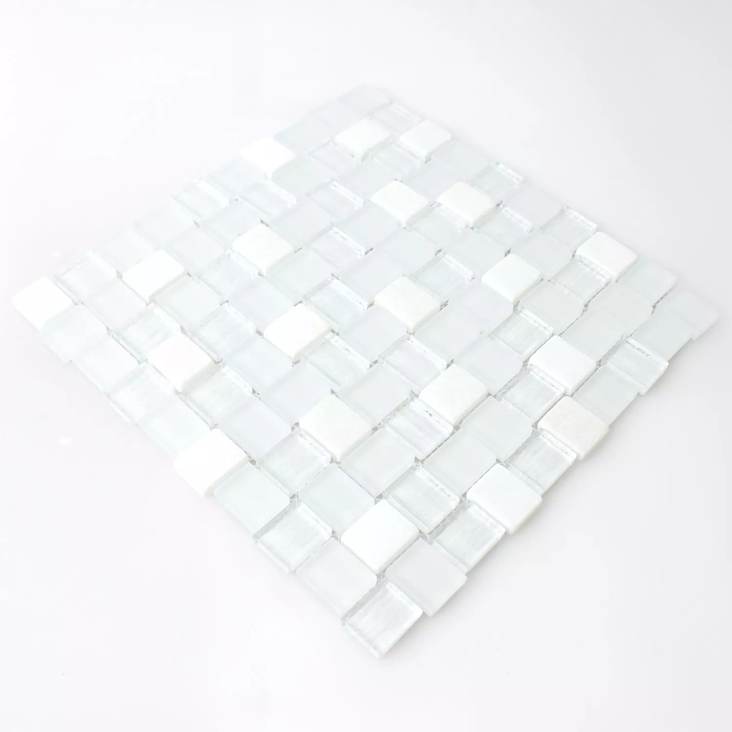 Prøve Mosaik Fliser Glas Natursten Hvid