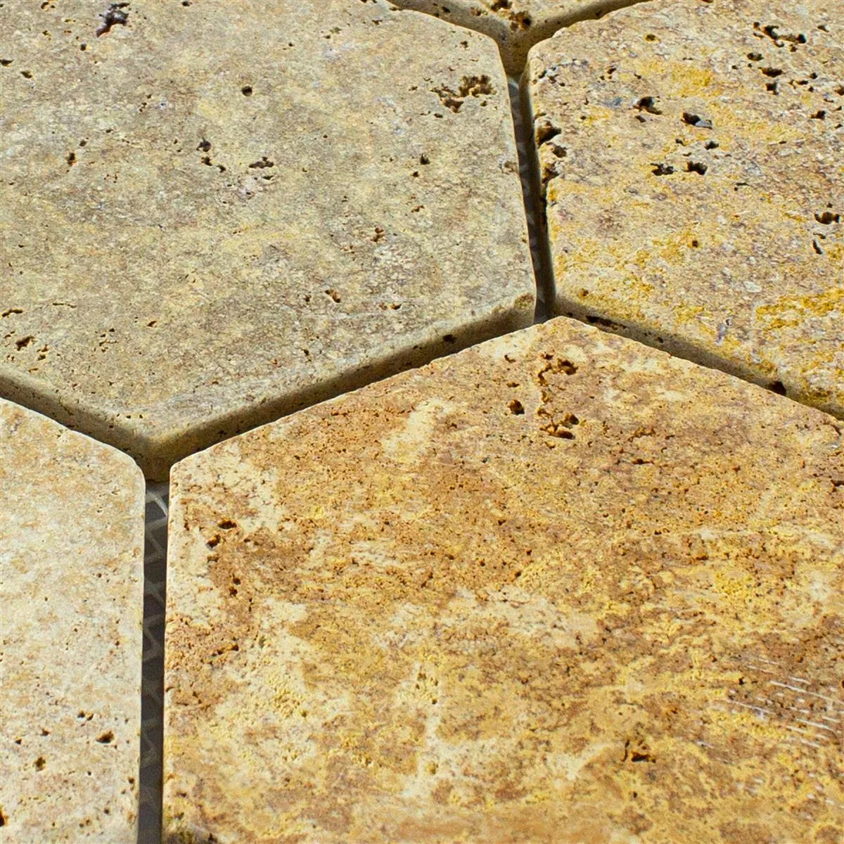 Próbka Trawertyn Kamień Naturalny Mozaika Mercado Sześciokąt Złoto