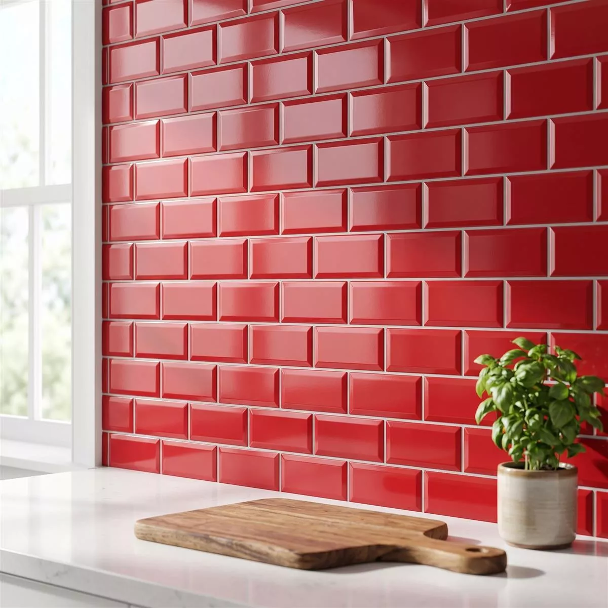 Ladrilho do metrô Vermelho Brilhante 10x30 cm Faceta El Paso Fuego