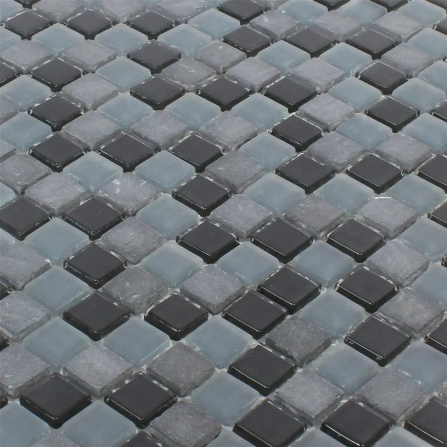 Mosaic Tiles Marble Glass Mix Kobra Black Grey 15