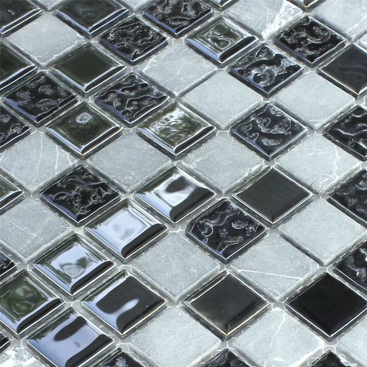 Mozaik Csempe Üveg Üveggolyó Fekete Szürke