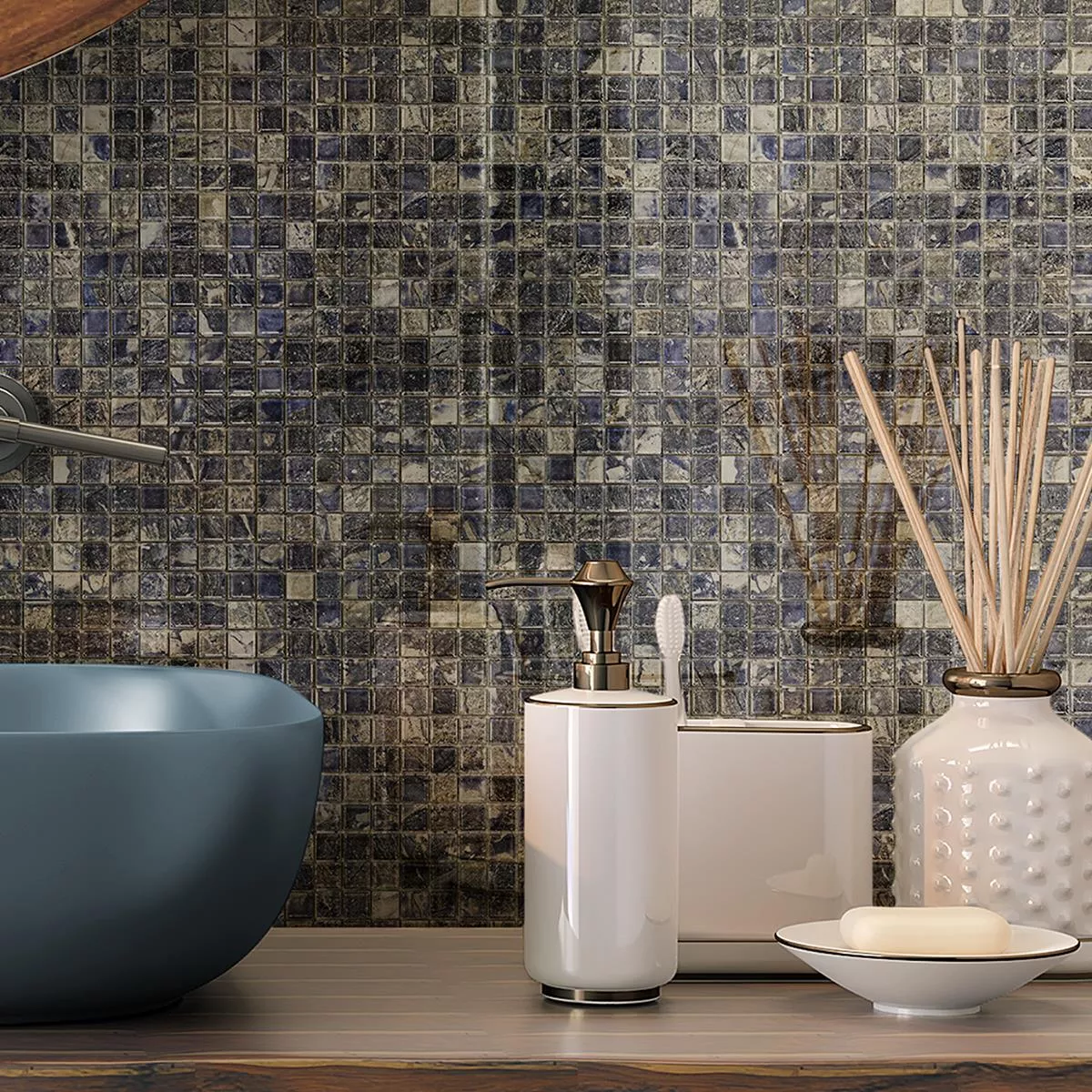 Ceramica Mosaico Piastrelle Elysium Marmo Ottica Blu Scuro 12