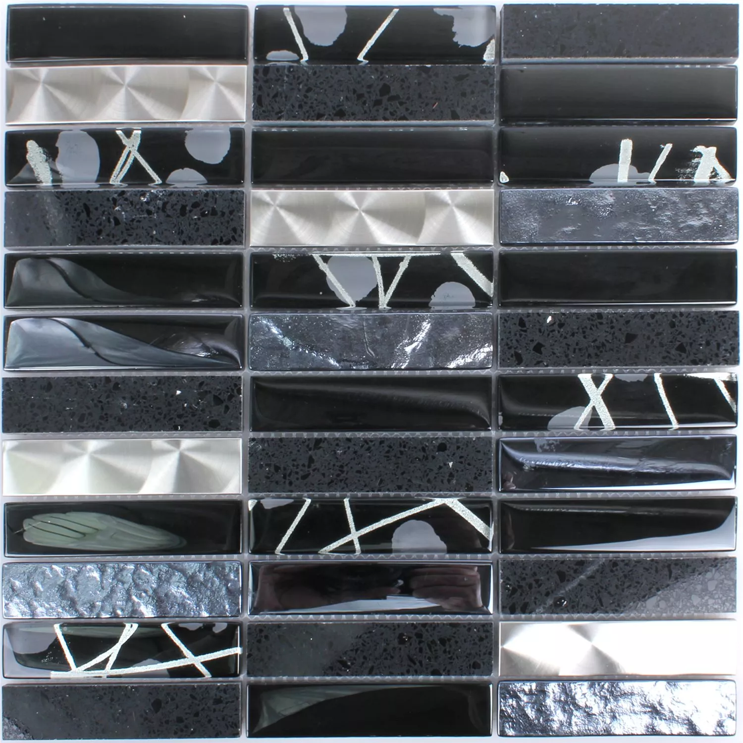 Mosaic Tiles Musical Glass Stone Steel Mix Black