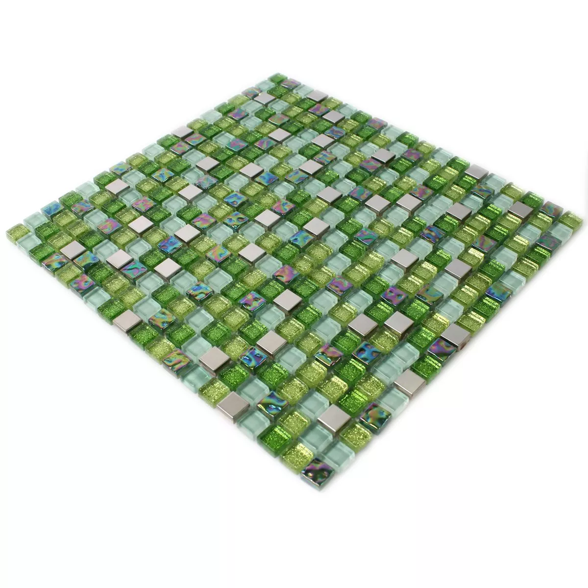 Mosaic Tiles Glass Stainless Steel Green Mix