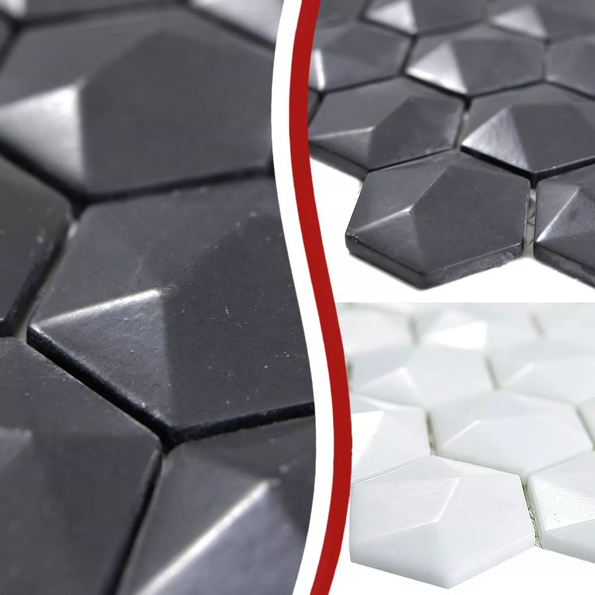 Glass Mosaic Tiles Benevento Hexagon 3D