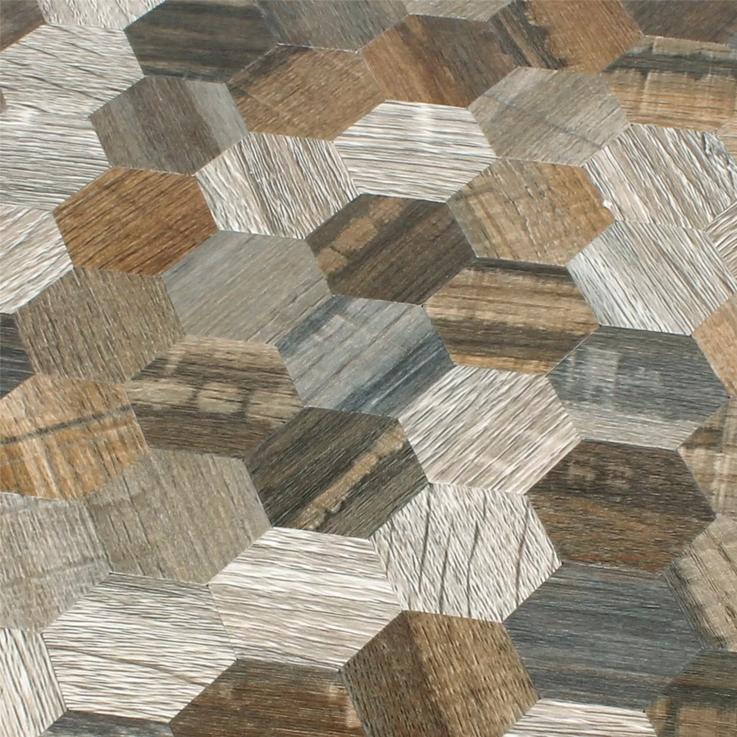 Mosaic Tiles Wood Optic Metal Hexagon Self Adhesive Morelia