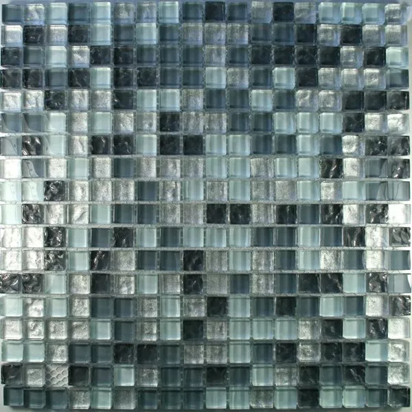 Glass Mosaikk Fliser 15x15x8mm Sølv Grå
