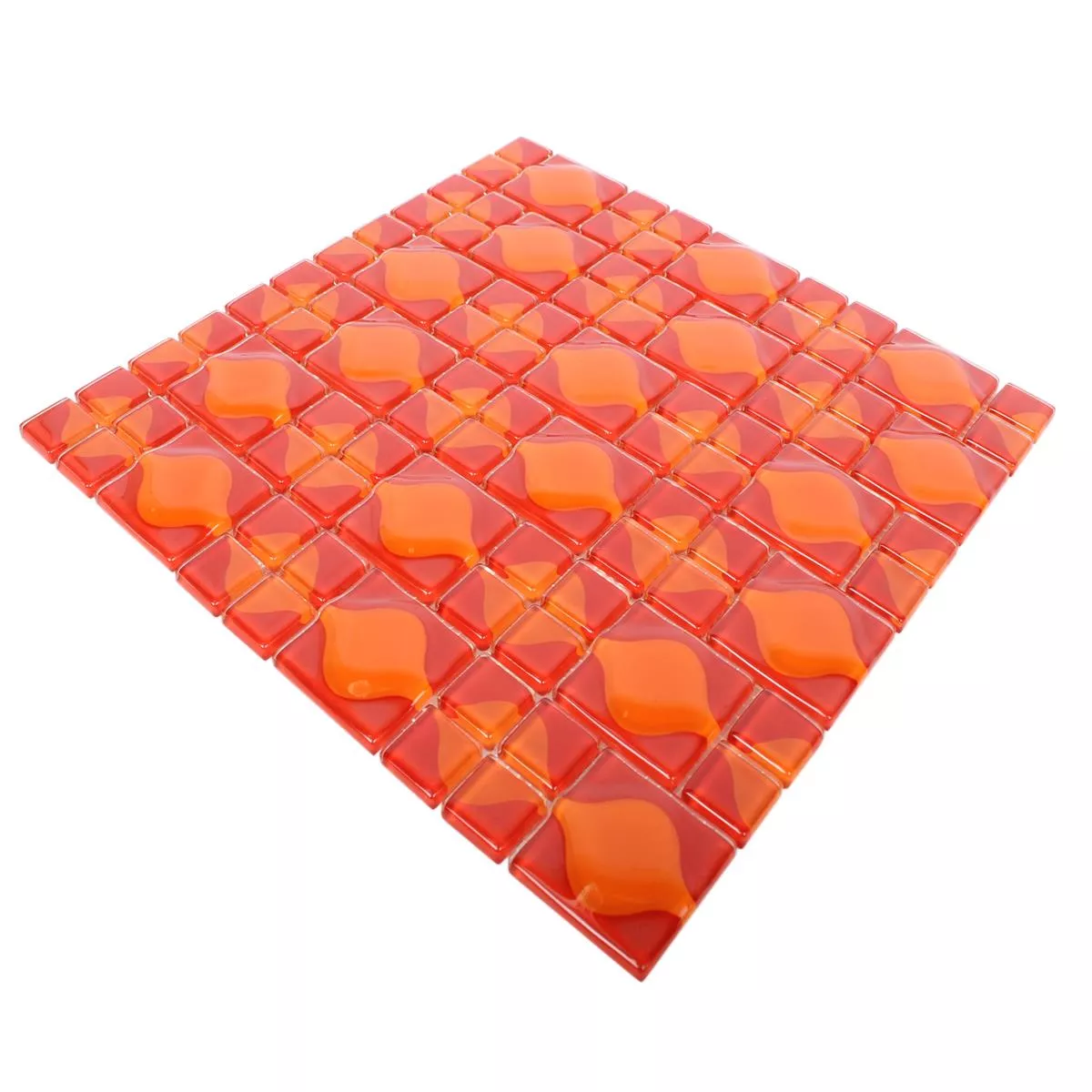 Glass Mosaic Tiles Nokta Red Orange 3D
